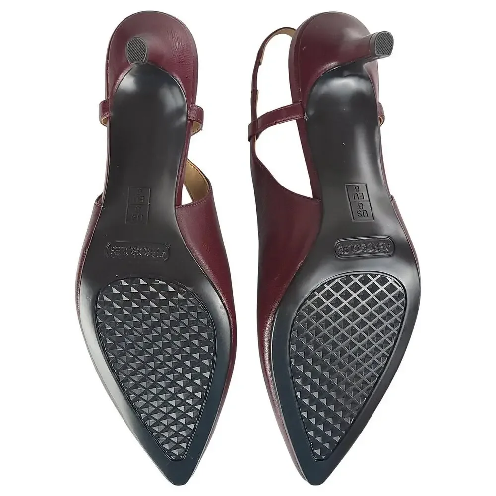 NWOB AEROSOLES Exit Ramp Heels 8M Burgundy Leather Slingback Pointed Toe